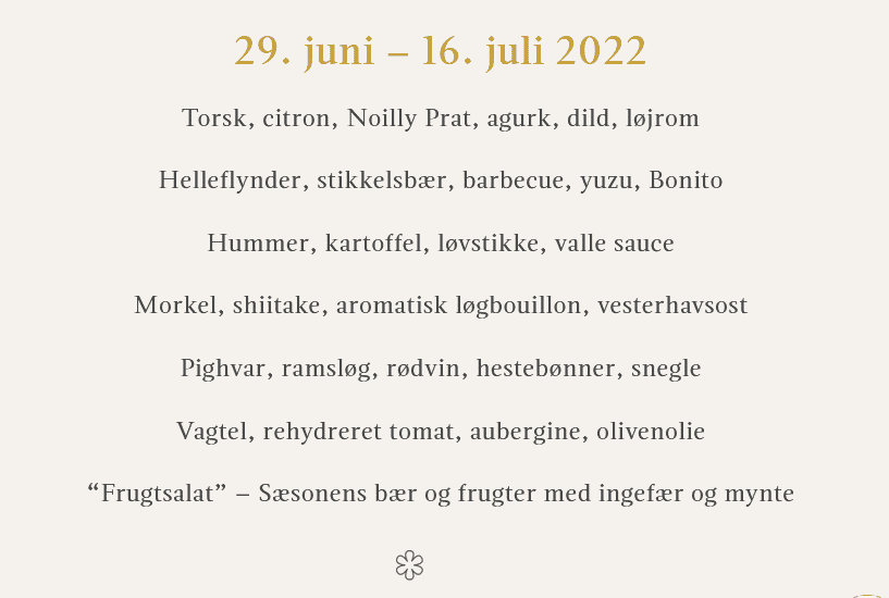 Udklip af 7 retters menu på Søllerød Kro